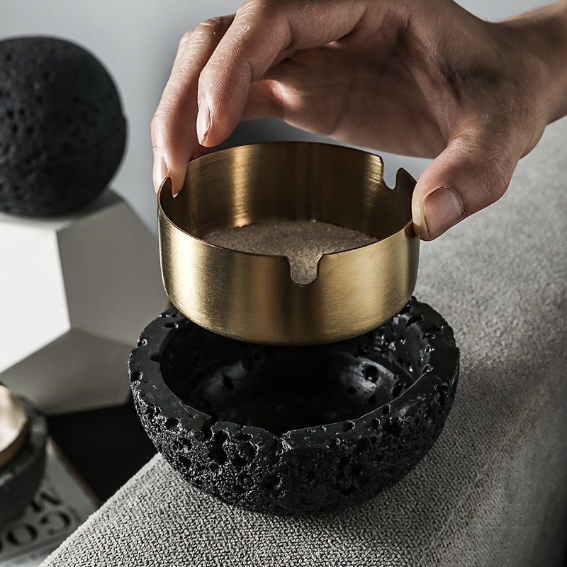 Nordic Industrial Minimalist Concrete Ashtray, Artisan-Made Natural Texture, Removable Stainless Steel Bowl & Anti-Fly Ash Lid - Easy Clean, Durable Outdoor/Indoor Decor for Living Room, Bar, Office - Ideal Father's Day, Christmas, Housewarming Gift