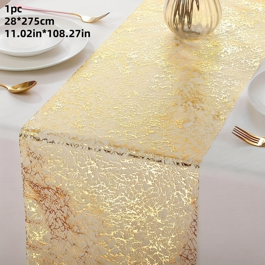 1 Rolo de Toalha de Mesa Transparente Dourada Compatível para Casamentos, Natal - Decoração de Mesa Elegante e Brilhante, Cobertura Retangular Adequada para Festas, Mesas de Jantar, Eventos