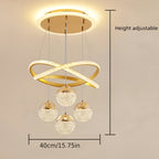 Luminoso, Elegante, de Alta Qualidade, Moderno, Simples, de Luxo Leve, Base de 4 Bolas LED, Anel Luminoso, Linha de Suspensão Ajustável, Processo de Eletroplaca, Adequado para Sala de Estar, Quarto, Estudo, Corredor, Sala de Jantar, Bar, Luz Pendente, Luz Pendente Suspensa, Luz Pendente Interior