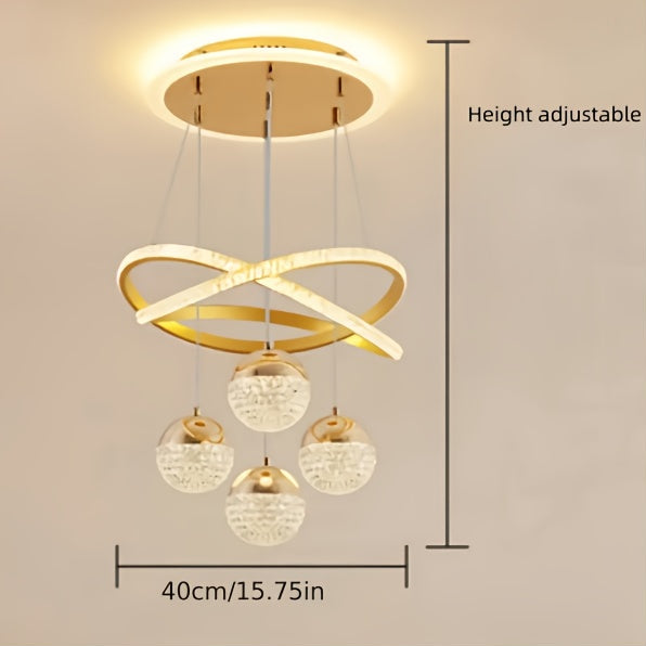 Luminoso, Elegante, de Alta Qualidade, Moderno, Simples, de Luxo Leve, Base de 4 Bolas LED, Anel Luminoso, Linha de Suspensão Ajustável, Processo de Eletroplaca, Adequado para Sala de Estar, Quarto, Estudo, Corredor, Sala de Jantar, Bar, Luz Pendente, Luz Pendente Suspensa, Luz Pendente Interior