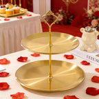 Bandeja de mesa de frutas em aço inoxidável bandeja redonda de 2 camadas decorar mesa de jantar festa e chá da tarde