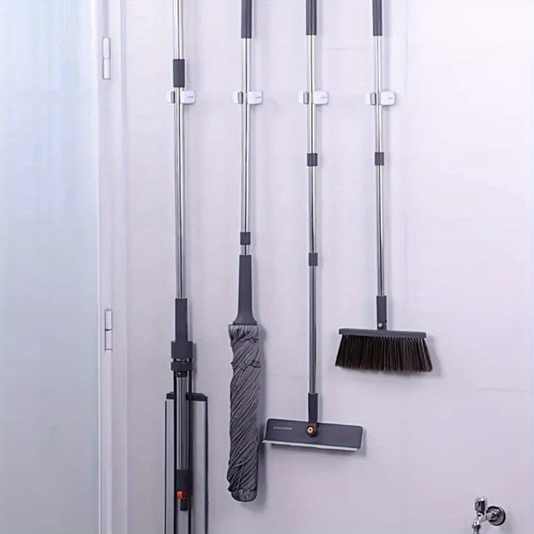 2-Pack Suporte de Parede para Vassoura e Esfregão, Organizador de Ferramentas Multifuncional sem Furação, Acessórios de Limpeza para Banheiro, Cozinha e Jardim, Ganchos Práticos para Casa