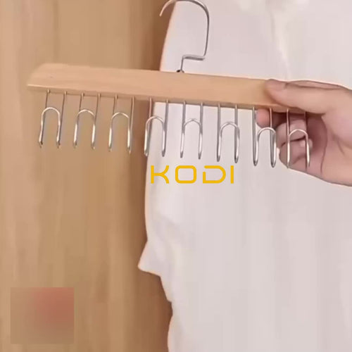 WOODEN KODI Cabinet with 8 Hooks: Multifunctional Vintage Organizer for Lingerie, Hangers, And Intimate Clothing