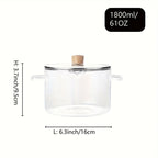 61oz/78oz Stylish Double-Handled Vertical Striped Transparent Glass Small Pot, High Borosilicate Glass Material, Heat-Resistant, Suitable for Open Flame, Electric, and Ceramic Stoves, Transparent Visible Stewing Pot, Household Pot for 1-2 People