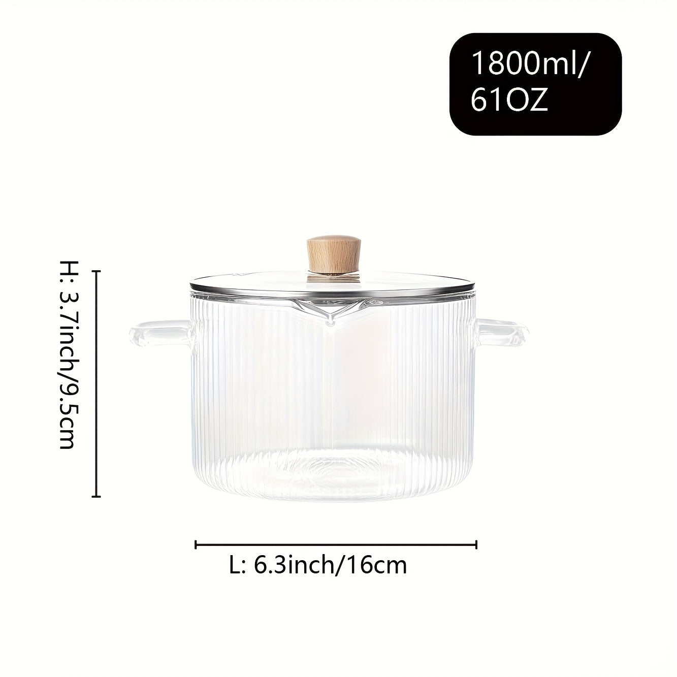 61oz/78oz Stylish Double-Handled Vertical Striped Transparent Glass Small Pot, High Borosilicate Glass Material, Heat-Resistant, Suitable for Open Flame, Electric, and Ceramic Stoves, Transparent Visible Stewing Pot, Household Pot for 1-2 People