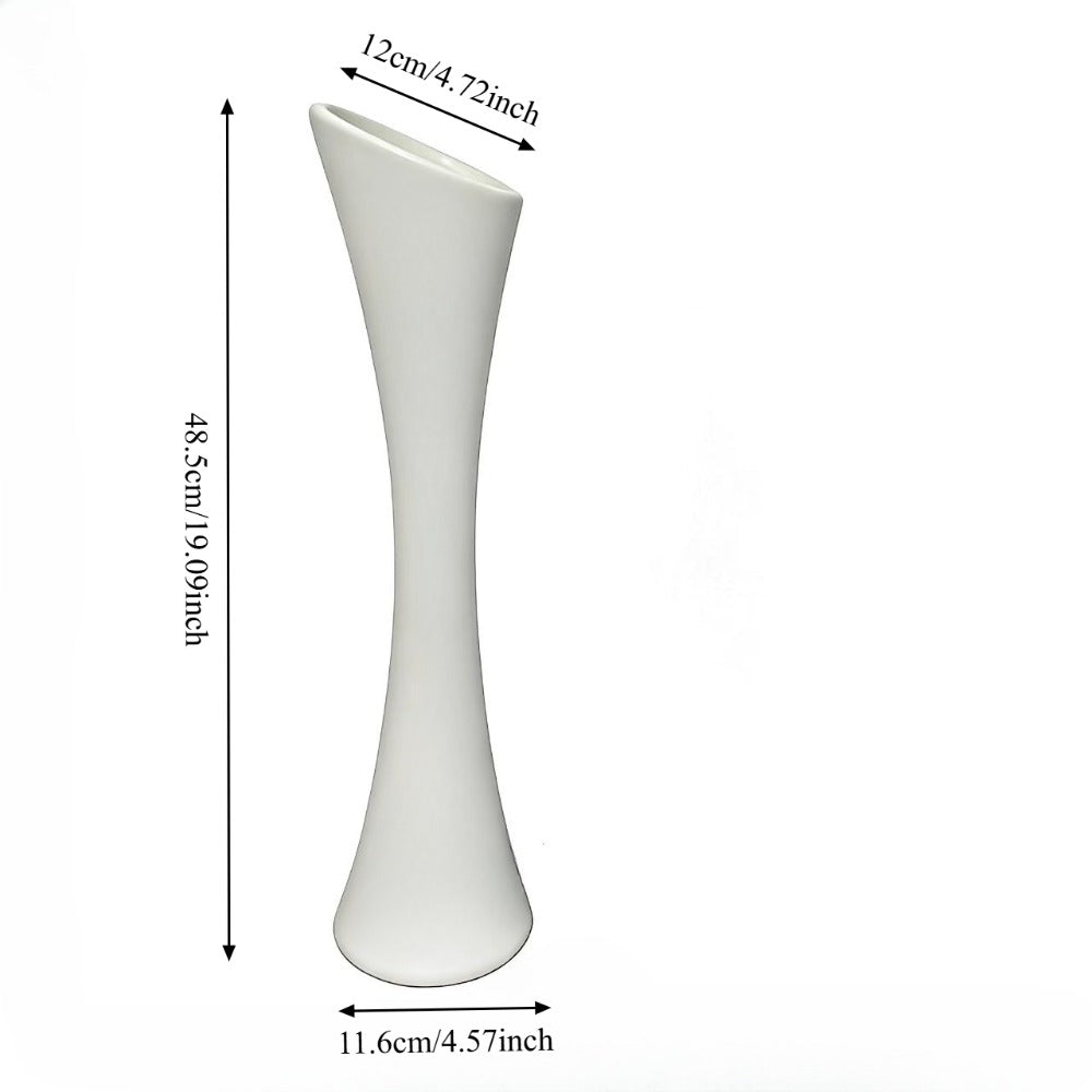 Vaso Grande Minimalista Nórdico | Design Curvo Alto e Moderno, 48.5cm*12cm, Plástico Espesso Resistente a Quedas, Estrutura Sólida, Fácil de Limpar e Manter, Adequado para Flores Frescas, Secas e Artificiais, Ideal para Sala de Estar, Hall de Entrada