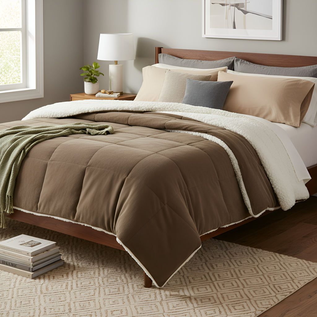 Sherpa Comforter and Duvet Set, Queen Size, Thick, Assorted Colors