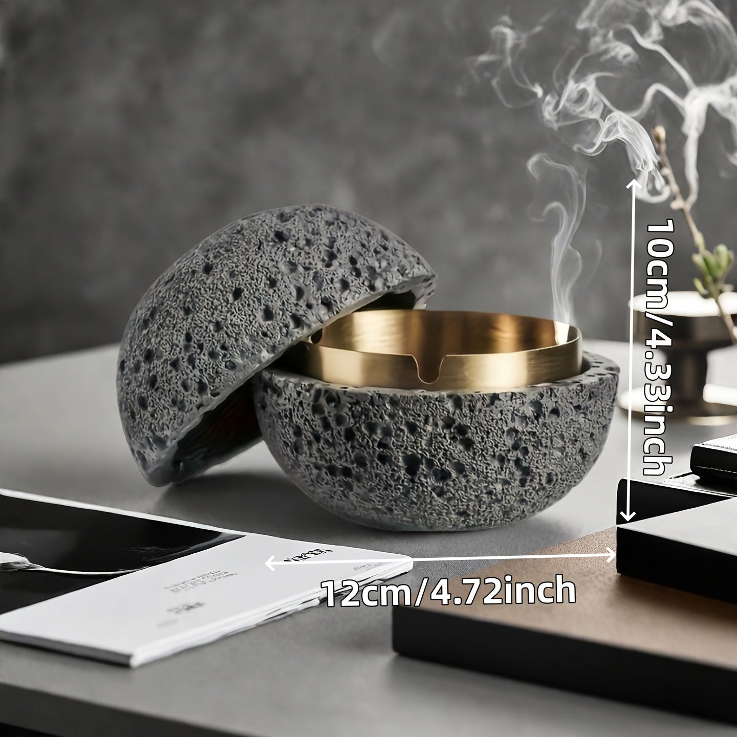 Nordic Industrial Minimalist Concrete Ashtray, Artisan-Made Natural Texture, Removable Stainless Steel Bowl & Anti-Fly Ash Lid - Easy Clean, Durable Outdoor/Indoor Decor for Living Room, Bar, Office - Ideal Father's Day, Christmas, Housewarming Gift