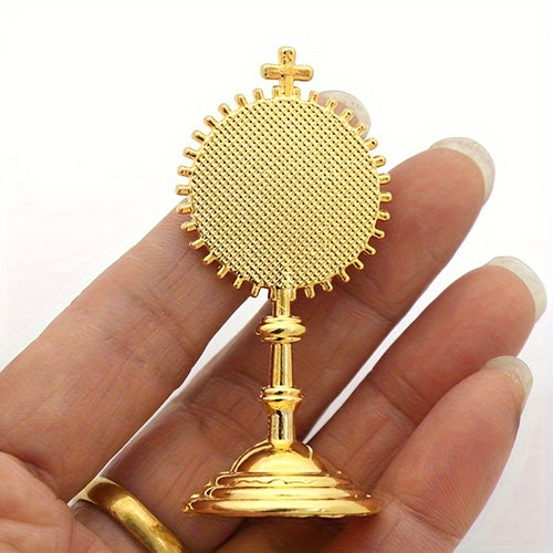 Vintage Golden Metal Religious Ornament - Miniature Chalice with Cross Design, Perfect for DIY Photography Props & Living Room Decor - Unique Gift Idea for Christmas, New Year, or Graduation,halloween