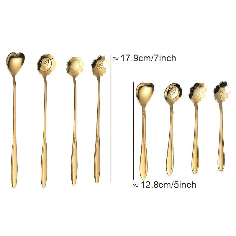 Conjunto de 4 colheres de chá pequenas em formato de flor, colher de café, colher fofa para sorvete e sobremesa, conjunto de talheres em aço inoxidável