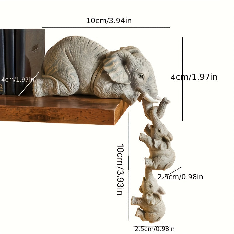 Conjunto de 3 peças de decoração encantadora de elefante pendurado - Artesanato em resina para decoração de casa e quarto