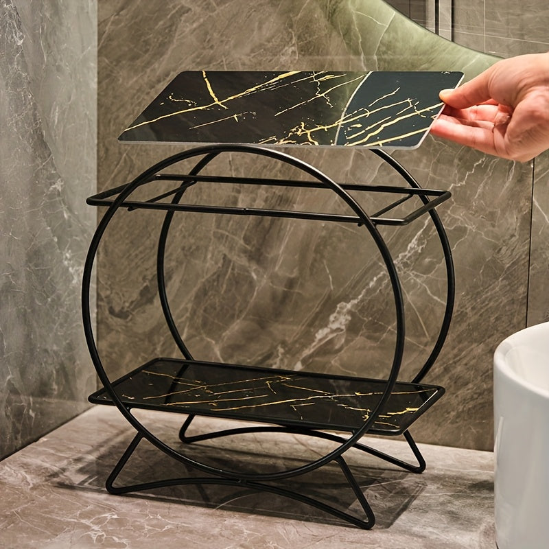 Organizador de banheiro de duas camadas DONGZHANGGUI com base elegante de orelha de gato - Prateleiras de metal elegantes para cosméticos, cuidados de pele e perfumes - Acabamento lacado, ideal para um banheiro moderno, organizadores e armazenamento de banheiro