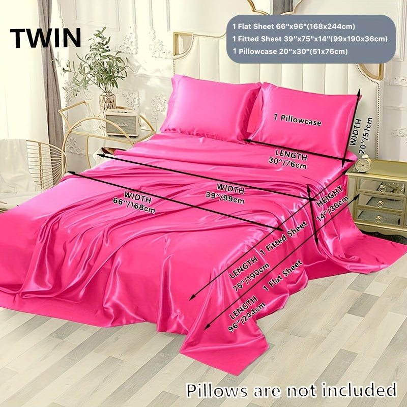 3/4 Peças de Lençol de Cetim - Cobertor de Cama Macio e Respirável, Luxuoso, Adequado para Quarto, Ajustável a Camas, Opções de Cores Múltiplas (Lençol, Cobertor Ajustável e Fronhas)