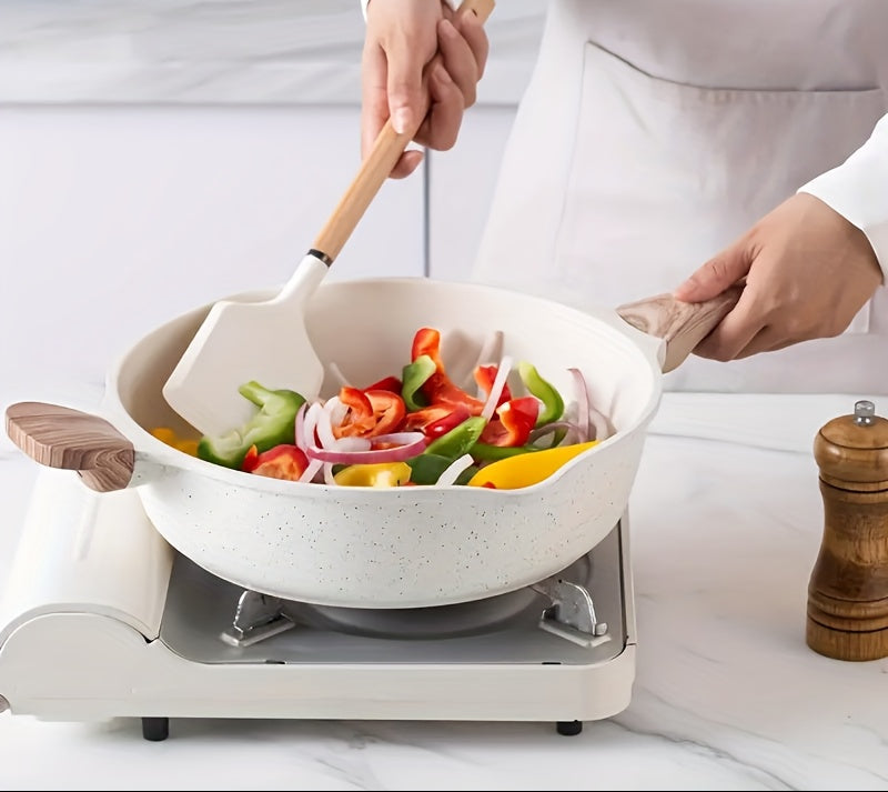 Conjunto de Cozinha de Indução em Granito Branco Appker, Coleção de Utensílios de Cozinha Incluindo Frigideira, Panela e Vaporizador