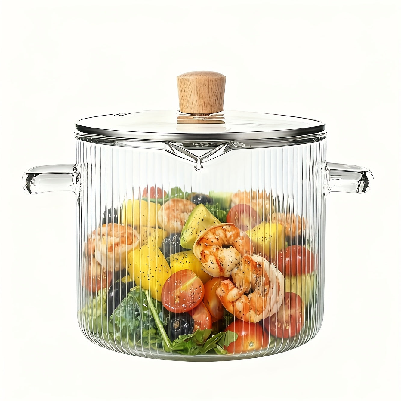 61oz/78oz Stylish Double-Handled Vertical Striped Transparent Glass Small Pot, High Borosilicate Glass Material, Heat-Resistant, Suitable for Open Flame, Electric, and Ceramic Stoves, Transparent Visible Stewing Pot, Household Pot for 1-2 People
