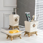 Conjunto de Acessórios de Banho Minimalista de Luxo Leve W003: Frasco de Gel de Banho e Sabonete Líquido com Design Criativo de Rachaduras de Gelo em Cerâmica, Porta-Escova de Dentes e Acessório Único para Banheiro de Hotel ou Casa