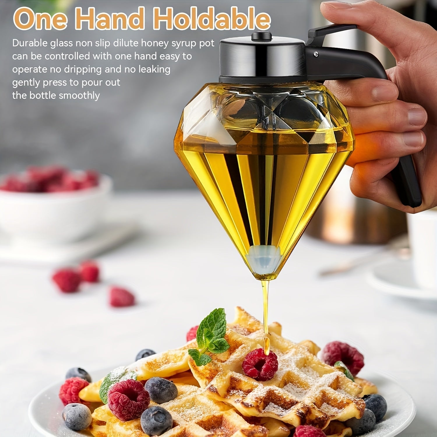LDQ 200ml No-Drip Glass Honey Dispenser - Stylish Diamond Pattern, Black & Clear Design, Perfect for Syrup, Sauce & Honey Storage, Ideal for Kitchen & Dining Use