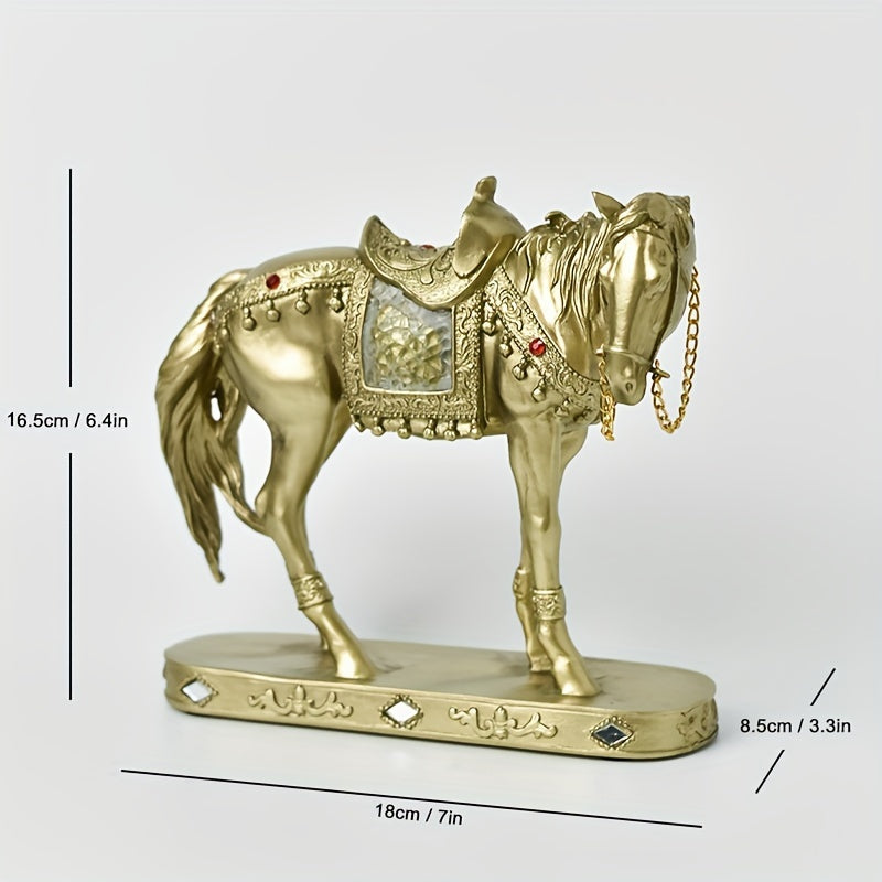 1pc Figura de Cavalo de Resina ABS Elegante - Decoração Moderna de Luxo Leve para Sala de Estar, Escritório ou Mesa de Chá | Design Detalhado de Selim e Arreios | Presente Ideal para Amigos e Formandos, Presente de Formatura | Design de Cavalo Moderno | Artesanato Detalhado, Decoração de Cavalo