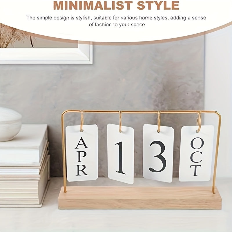 Classic Wooden Perpetual Calendar, a Flip-Style Calendar That Shows The Month And Date, Perfect for Decorating Your Desk Or Home, in a Golden End. Note That It Does Not Include Detailed Calendar Features