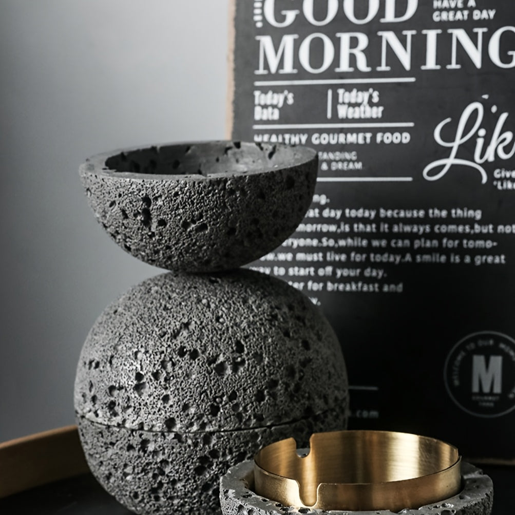 Nordic Industrial Minimalist Concrete Ashtray, Artisan-Made Natural Texture, Removable Stainless Steel Bowl & Anti-Fly Ash Lid - Easy Clean, Durable Outdoor/Indoor Decor for Living Room, Bar, Office - Ideal Father's Day, Christmas, Housewarming Gift