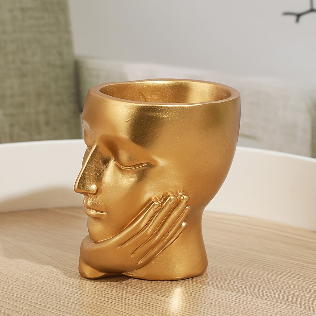 Vaso de Flor em Resina Pensador Dourado - Decoração Única para Jardinagem Interna e Externa para Casa e Escritório, Não Necessita de Eletricidade, Material de Resina Durável, Versátil para Vários Tipos de Ambientes