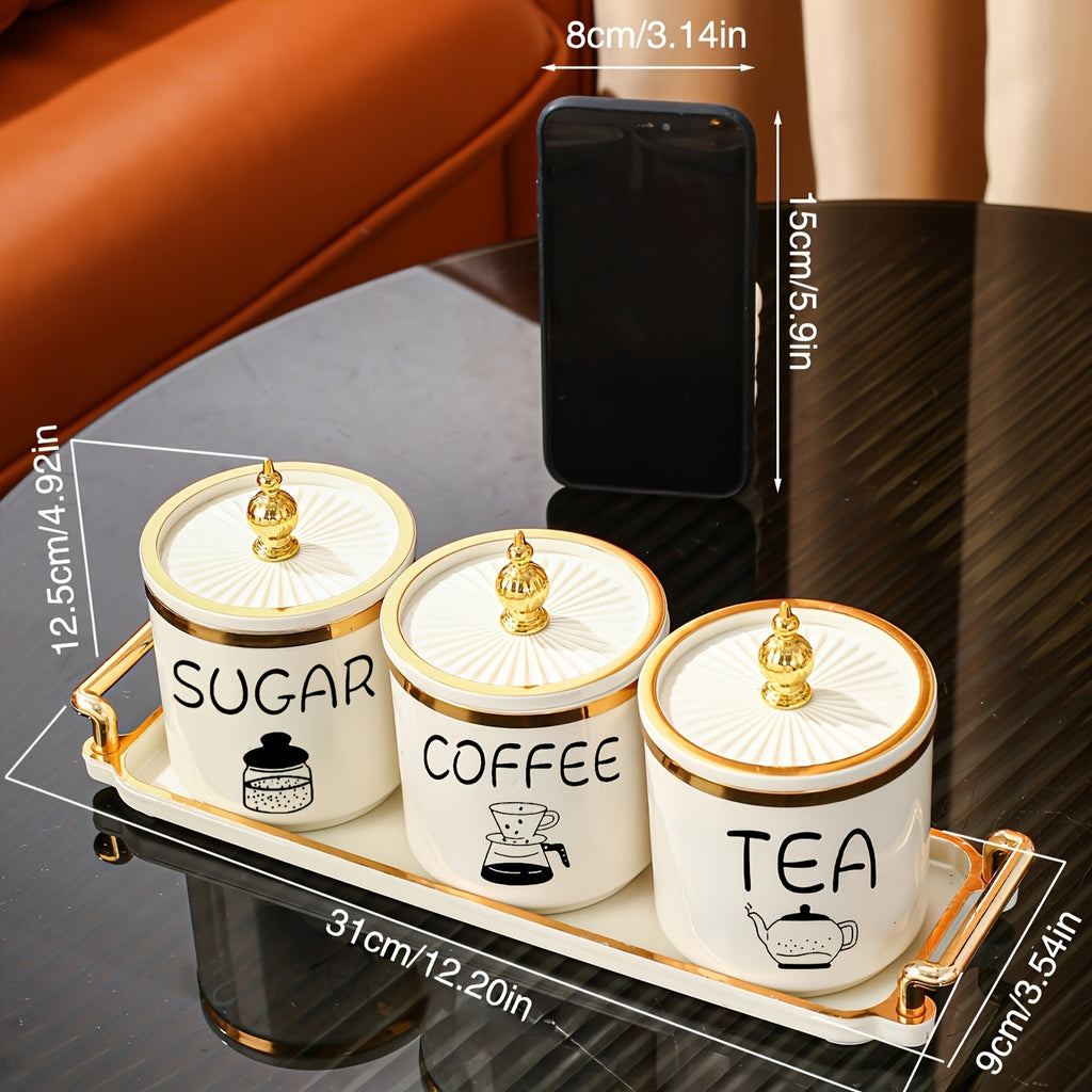 1 Bandeja com 3 Frascos de Armazenamento, Frascos de Armazenamento Multifuncionais de Plástico, Frascos Decorativos, Frascos Selados, Sala de Estar, Sala de Jantar, Conjunto de Bandejas de Cozinha para Grãos, Doces, Pão, Adequado para Casamentos ao Ar Livre, Festas, Presentes, Aniversários