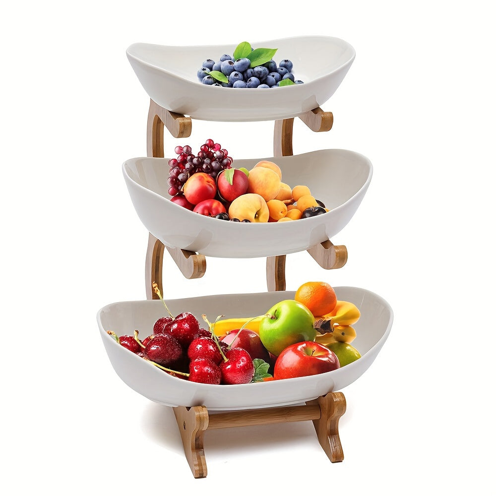 Cesto de Frutas e Legumes de Madeira de 2/3 Níveis com Pernas de Madeira - Organizador de Cozinha Versátil para Frutas, Legumes e Gelo - Perfeito para Armazenamento no Frigorífico, Cesto de Frutas para Cozinha