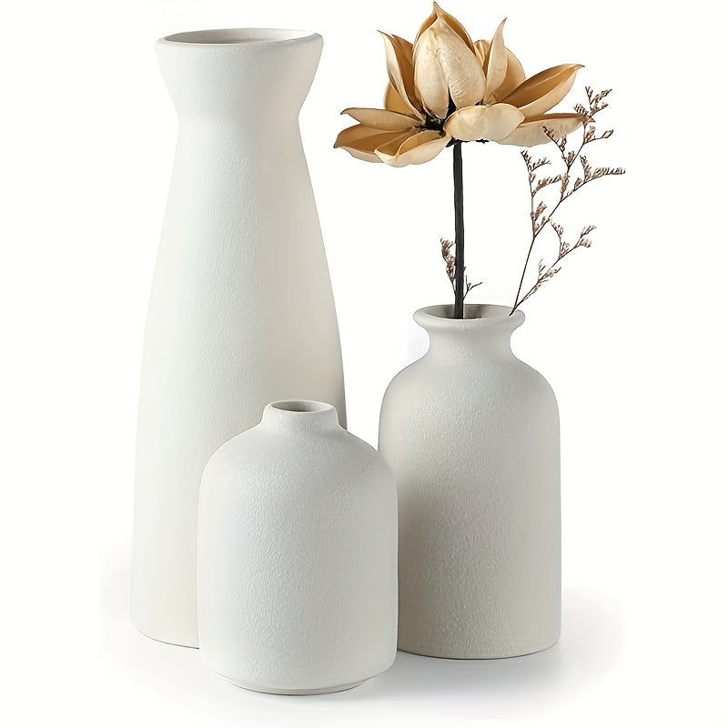 Conjunto de 3 Vasos de Cerâmica Bohemian - Acabamento Fosco, Desenhos Geométricos e Florais para Decoração Elegante de Casa | Ideal para Sala de Estar, Entrada, Estante de Livros, Armário de Vinho, Expositor de TV, Vasos de Decoração para Casa