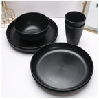 Conjunto de Louça de Palha de Trigo Preta de Alta Qualidade - Inclui Pratos, Tigelas & Copos para Uso Doméstico