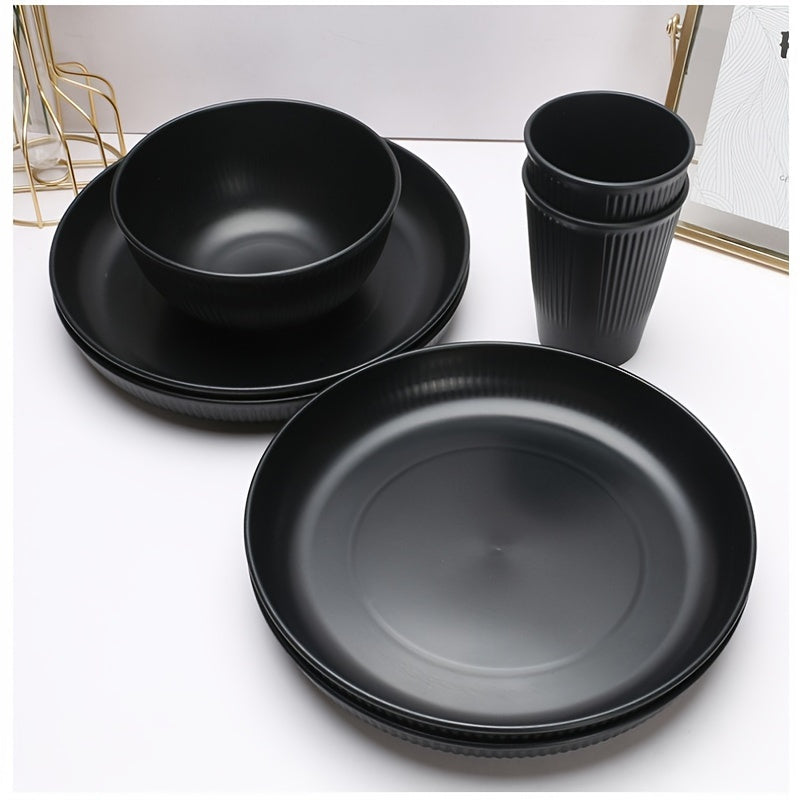 Conjunto de Louça de Palha de Trigo Preta de Alta Qualidade - Inclui Pratos, Tigelas & Copos para Uso Doméstico