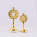2pcs Golden Catholic Communion Monstrance Statue - Elegant Sacred Table Decor with Cross, Zinc Alloy Construction, Stable Base - for Home, Church, Office - Perfect for Mass, Christmas, Easter, Thanksgiving - Religious Gifts for Catholics, Holiday Table Accent, Ornate Religious Design, Detailed Craftsmanship