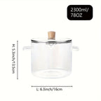 61oz/78oz Stylish Double-Handled Vertical Striped Transparent Glass Small Pot, High Borosilicate Glass Material, Heat-Resistant, Suitable for Open Flame, Electric, and Ceramic Stoves, Transparent Visible Stewing Pot, Household Pot for 1-2 People