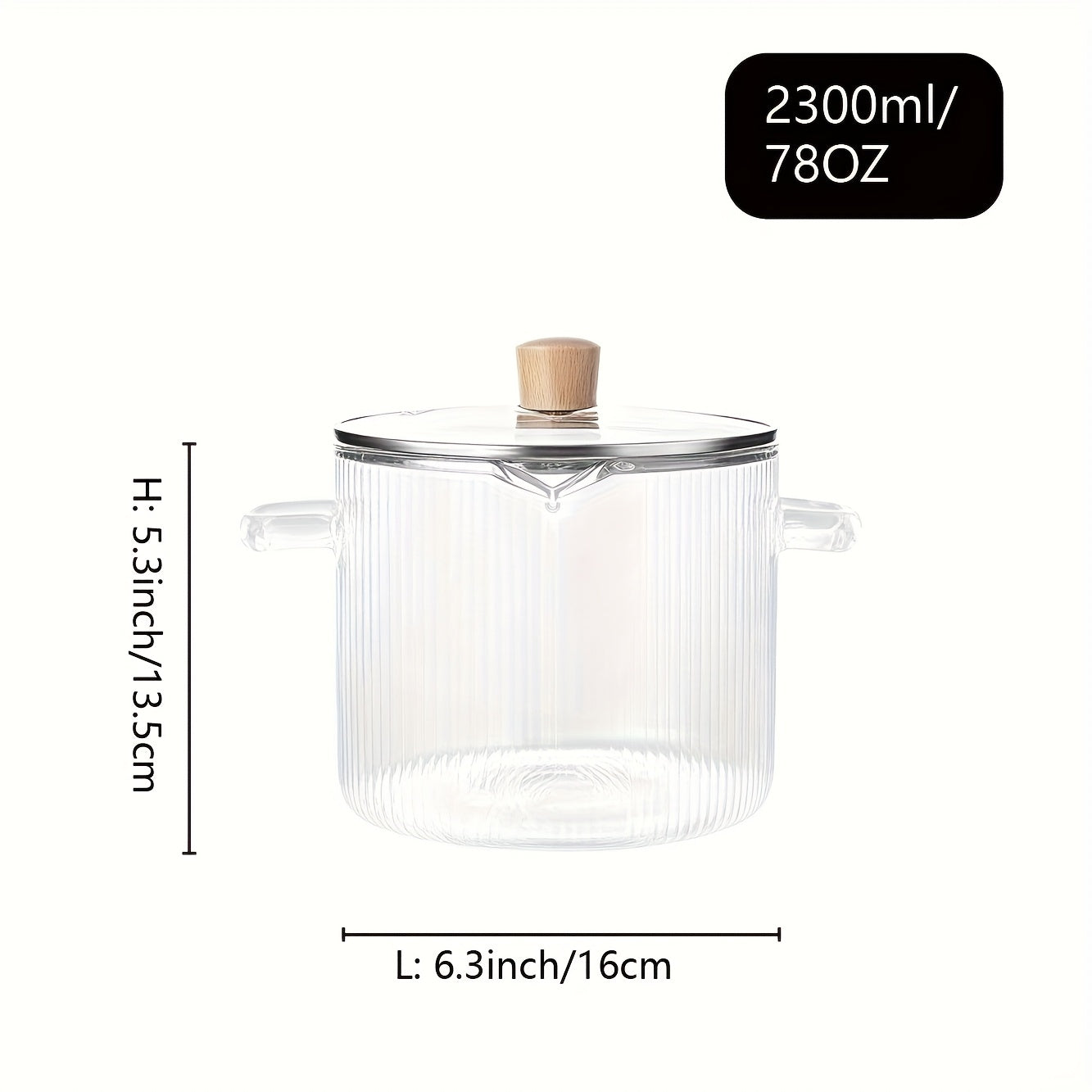 61oz/78oz Stylish Double-Handled Vertical Striped Transparent Glass Small Pot, High Borosilicate Glass Material, Heat-Resistant, Suitable for Open Flame, Electric, and Ceramic Stoves, Transparent Visible Stewing Pot, Household Pot for 1-2 People