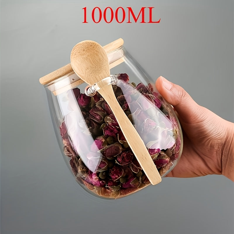 Conjunto de 2 Peças (Pote + Colher): Pote de Vidro Selado com Colher - Perfeito para Café, Açúcar, Chá, Sal e Especiarias | Organizador Ideal para Cozinha Doméstica, Restaurante e Caminhão de Comida