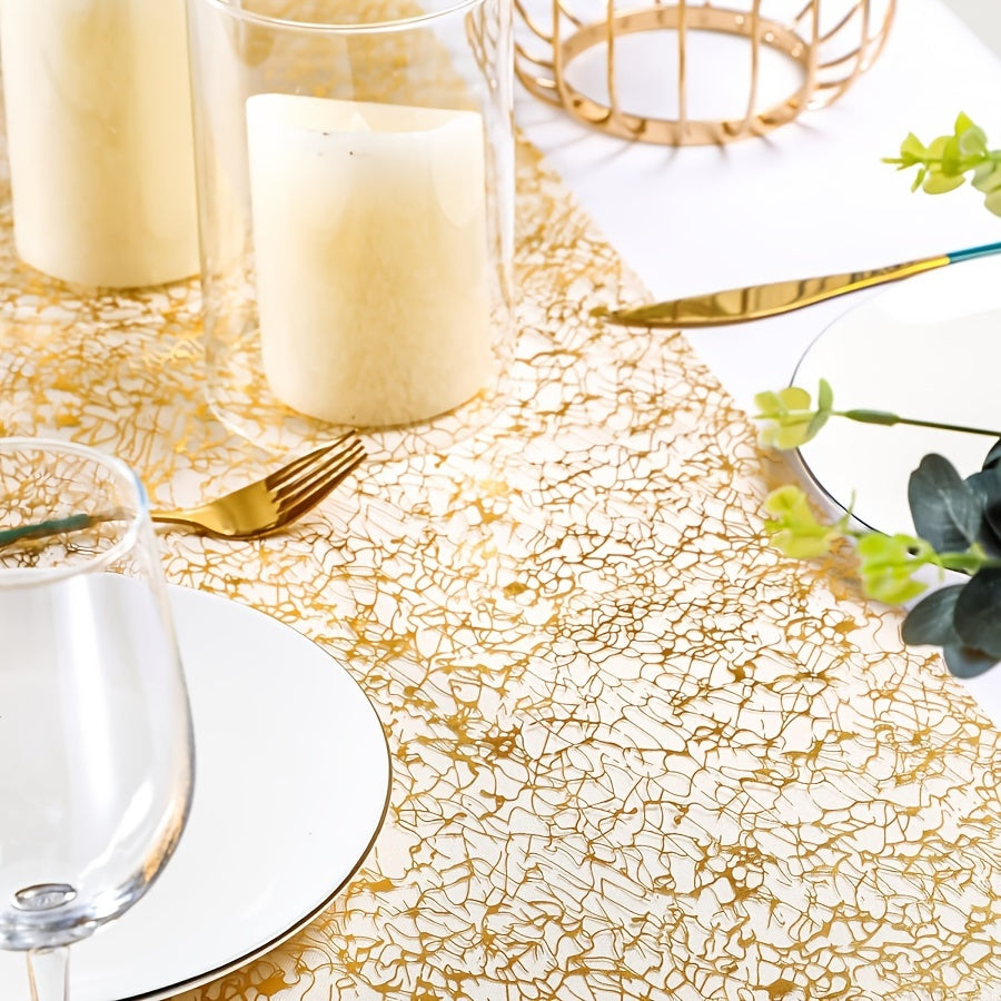 1 Rolo de Toalha de Mesa Transparente Dourada Compatível para Casamentos, Natal - Decoração de Mesa Elegante e Brilhante, Cobertura Retangular Adequada para Festas, Mesas de Jantar, Eventos