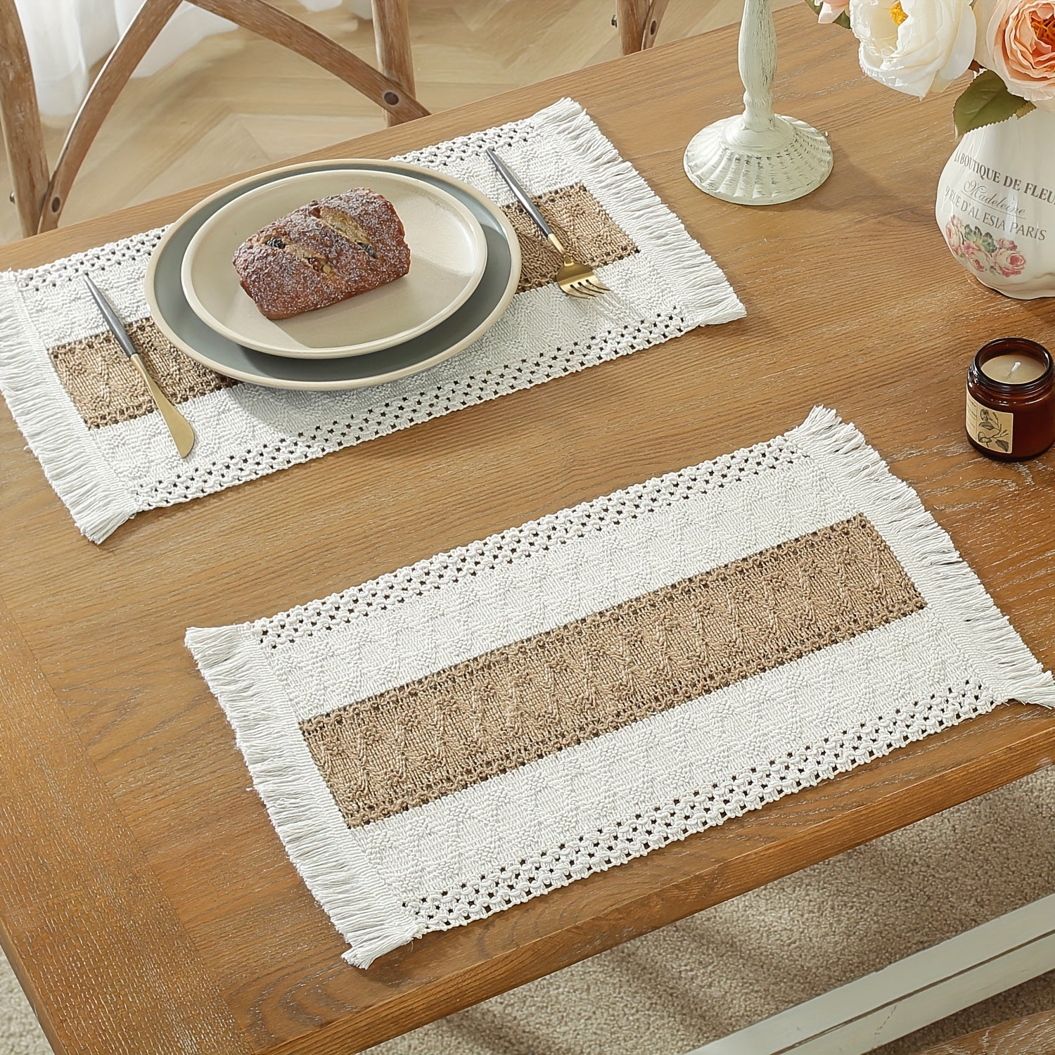 1 Caminho de Mesa Boho em Juta com Fio | Toalha de Mesa Comprida com Franjas de Borlas para Casamento, Festa, Feriado e Decoração de Jantar