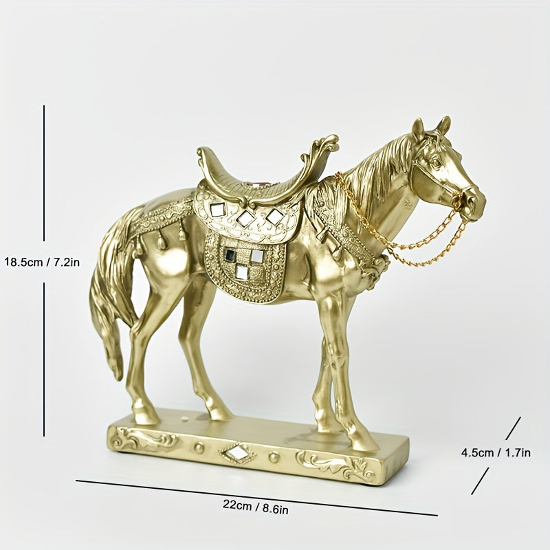 1pc Figura de Cavalo de Resina ABS Elegante - Decoração Moderna de Luxo Leve para Sala de Estar, Escritório ou Mesa de Chá | Design Detalhado de Selim e Arreios | Presente Ideal para Amigos e Formandos, Presente de Formatura | Design de Cavalo Moderno | Artesanato Detalhado, Decoração de Cavalo