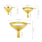 Conjunto de Funil de Aço Inoxidável Banhado a Ouro para Óleos Essenciais, Especiarias, Líquidos, Utensílios de Cozinha, Embalagem de Grau Alimentício, Funil Portátil