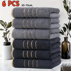 6 Peças Conjunto de Toalhas de Luxo com Design Moderno Listras Douradas, Toalhas Retangulares de Microfibra, Item Essencial para o Lar, Prático para Uso Familiar, Presente de Natal e Dia dos Namorados, Decoração e Acessórios para Banheiro, Essencial Elegante para Banho