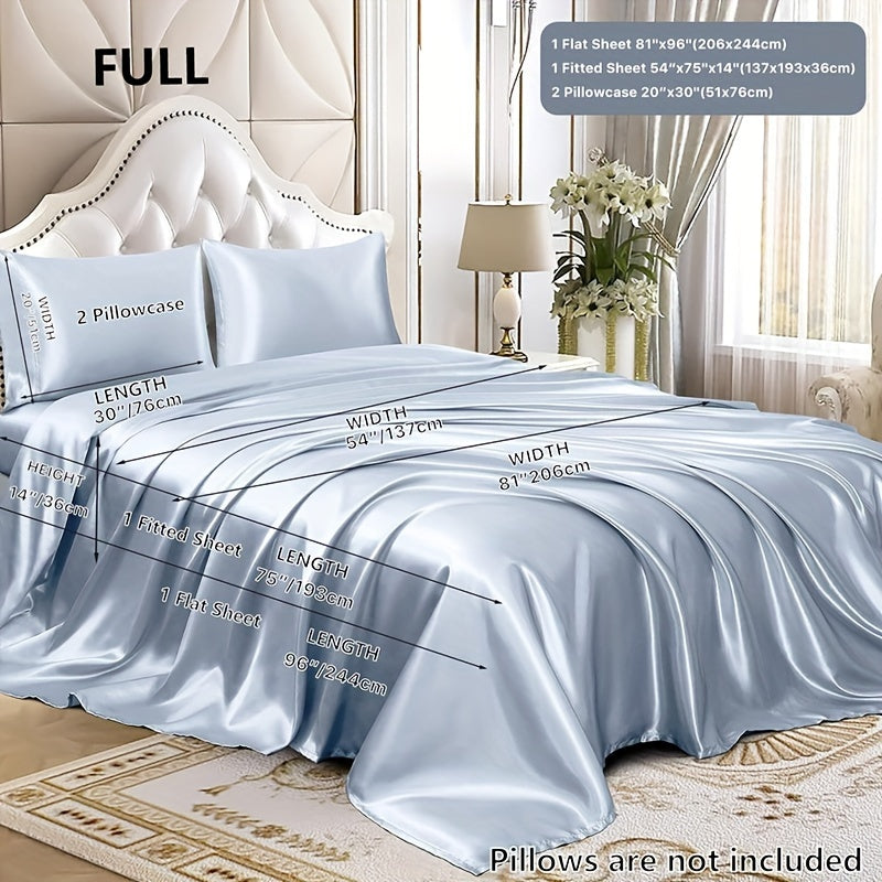 3/4 Peças de Lençol de Cetim - Cobertor de Cama Macio e Respirável, Luxuoso, Adequado para Quarto, Ajustável a Camas, Opções de Cores Múltiplas (Lençol, Cobertor Ajustável e Fronhas)