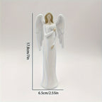 Estatueta Elegante de Anjo Guardião Branco - Escultura de Anjo de Oração com Braços Estendidos e Resina Durável em Camadas, Decoração de Mesa para Igreja, Casamento, Presente Espiritual de Amor, Decoração Externa, Figura Decorativa de Anjo com Asas Intrincadas e Vestido Fluido, Perfeita para Ação de