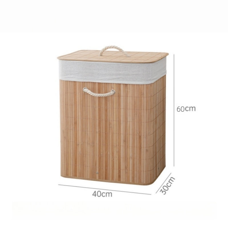 Dirty Laundry Basket 72 LITERS Bamboo Rectangular Lid Coated Quarter Bathroom Foldable