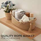 Bohemian Woven Fabric Toilet Paper Basket with Tassels - No-Installation Bathroom Storage Shelf & Decorative Hanging Toilet Tank Organizer, Cloth Basket for Towels, Tubes & Small Items - Decorative Bath Shelf for Modern or traditional rooms, Toilet