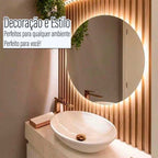 Espelho Redondo Decorativo com Iluminação em LED e Bateria para Banheiros e Quartos