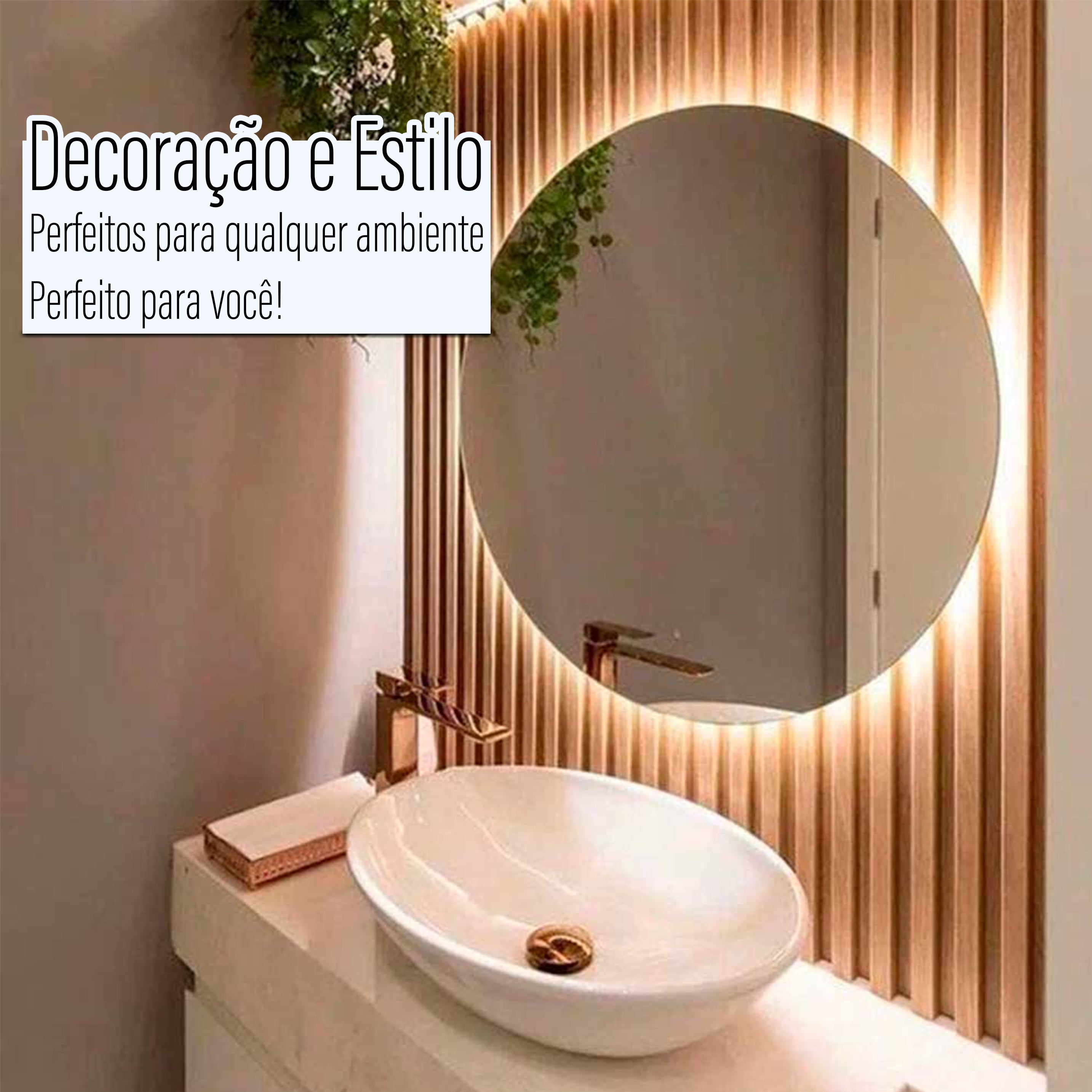 Espelho Redondo Decorativo com Iluminação em LED e Bateria para Banheiros e Quartos