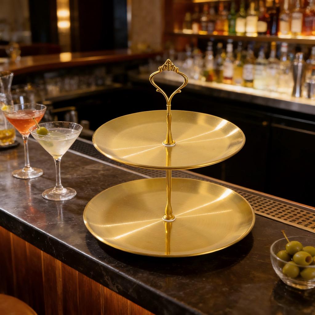 Bandeja de mesa de frutas em aço inoxidável bandeja redonda de 2 camadas decorar mesa de jantar festa e chá da tarde