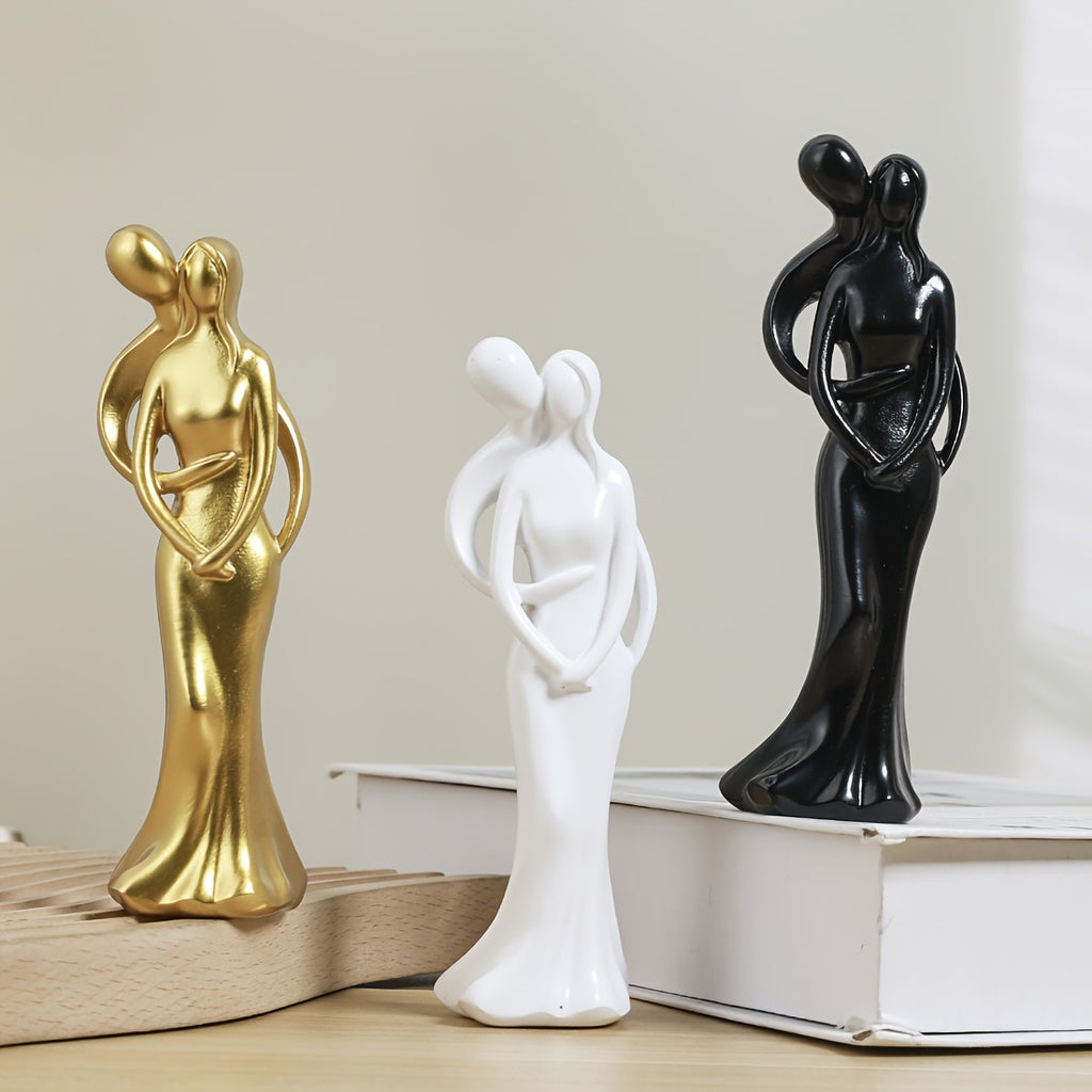 1 Peça Escultura Contemporânea de Resina "Abraço do Amor" - Figurino Artístico Elegante em Dourado, Branco e Preto para Decoração da Casa, Estante, Sala ou Gabinete no Natal, Halloween, Outono. Colecionável