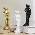 1 Peça Escultura Contemporânea de Resina "Abraço do Amor" - Figurino Artístico Elegante em Dourado, Branco e Preto para Decoração da Casa, Estante, Sala ou Gabinete no Natal, Halloween, Outono. Colecionável