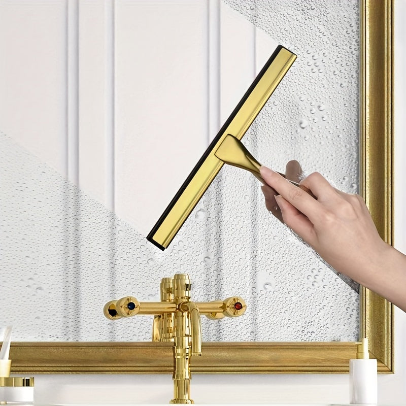 1pc 10-Inch Stainless Steel Shower Squeegee with Mounting Hook - Ergonomic Handle, Durable & Versatile for Glass Doors, Mirrors, Tiles - All-Purpose Cleaning Tool for Bathroom, Kitchen, Garage, Sleek Metallic Finish, Functional Design