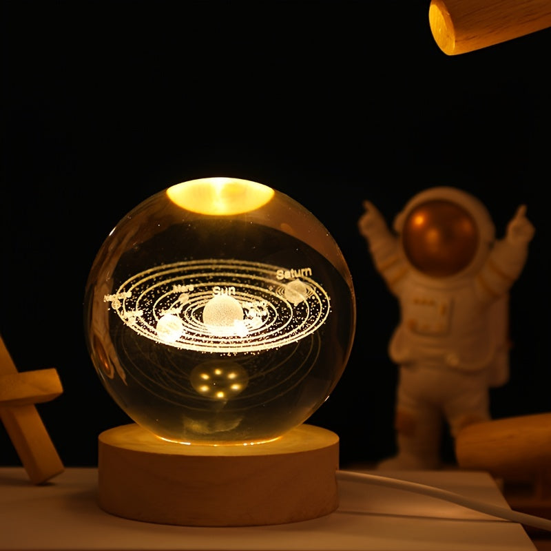Cabo 3D Lua/Céu Cristal, Base de Madeira Cristal, Candeeiro de Noite Cristal Criativo, Decoração de Mesa, Presente de Natal